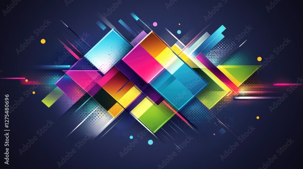 Poster Colorful geometric shapes with angular reflections, forming a vibrant and modern background full of dynamic energy and sharp visual appeal