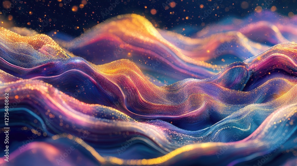Poster Colorful light waves fusing together in an abstract design, representing the strength of teamwork and collective energy