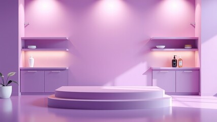 Purple Background Product Studio Mockup - Abstract Kitchen Table Scene