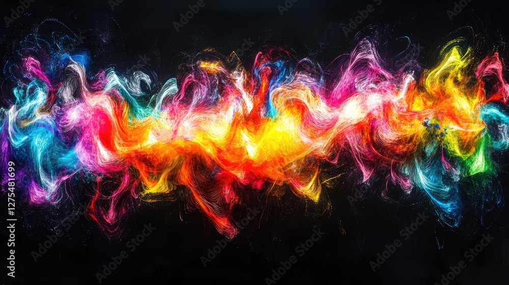 Poster Dynamic and colorful light streams converging, symbolizing the strength and energy of collaboration and teamwork in a vibrant display
