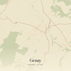 Fototapeta premium Vintage map of Genay, France.