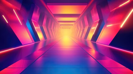 Dynamic multicolored lights and abstract shapes on stage, providing ample room in the center for copy space, ideal for event promotions or marketing materials