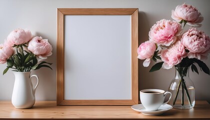Vertical Frame Mockup on a Rustic Wooden Table in a Cozy Kitchen Scene Warm Tones and Textures Radiate a Comfortable Ambiance