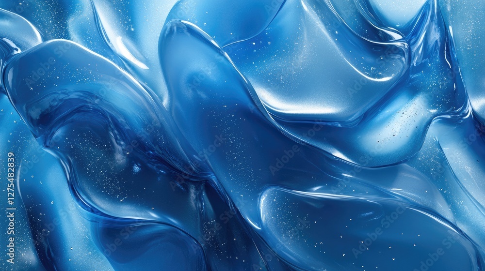 Poster Elegant abstract blue waves swirl across the background, adorned with sparkling effects that add depth and beauty to the design