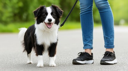 Fototapeta premium Urban Dog Training: Mastering Obedience in the City Through Leash Discipline and Structured Walks