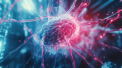 Neural Cyber Brain in Quantum Computing and AI Technology Concept