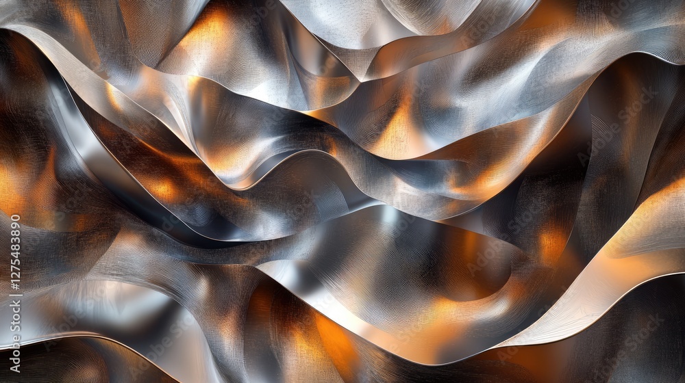 Poster Fluid 3D shapes with metallic finishes and gradient colors create a mesmerizing abstract design full of movement and modern appeal