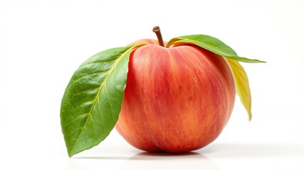 Red Peach with Leaf - High-Quality AI Photo, Isolated, Bright, Natural Light