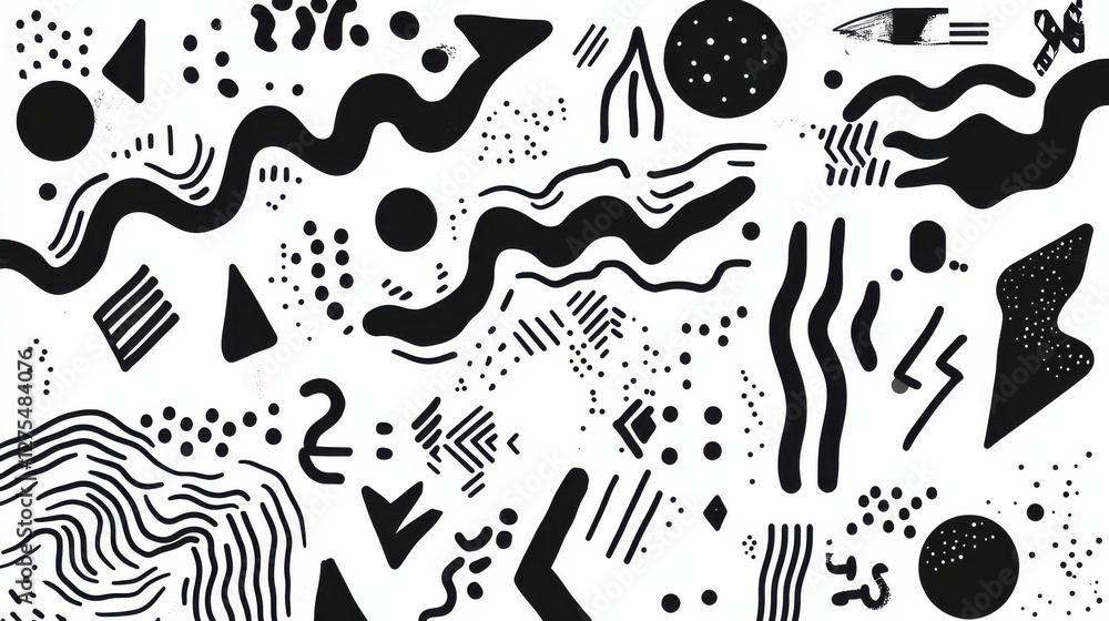 Poster abstract black and white pattern with shapes and lines for design