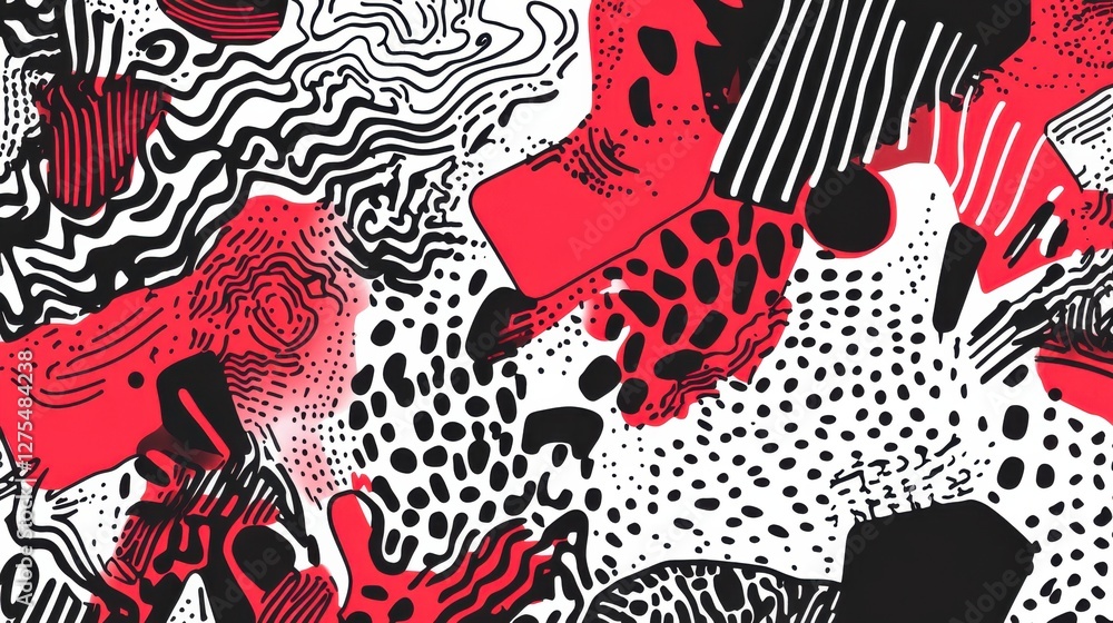 Poster Abstract Patterns in Red and Black with White Background Design