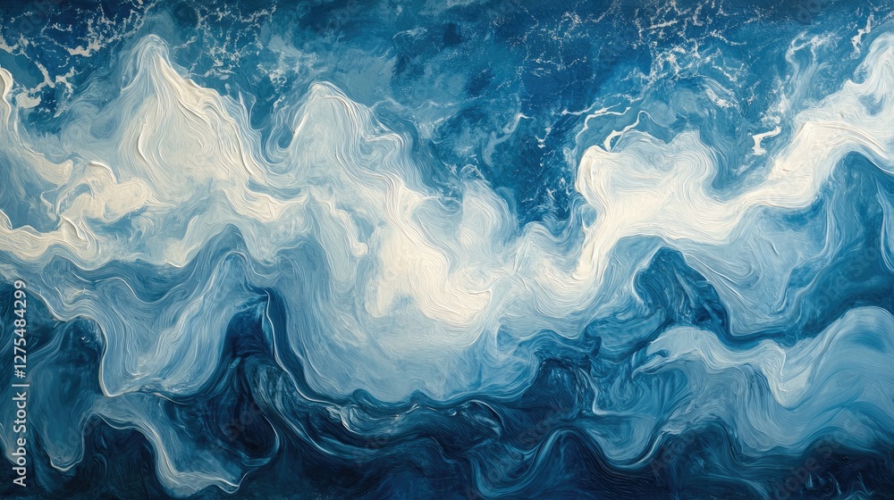 Aufkleber Fluid blue wave-like patterns in a dynamic horizontal layout, creating an abstract background with depth, movement, and visual excitement