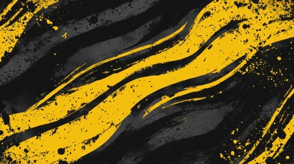 Vibrant Yellow and Black Abstract Background with Dynamic Brush Strokes