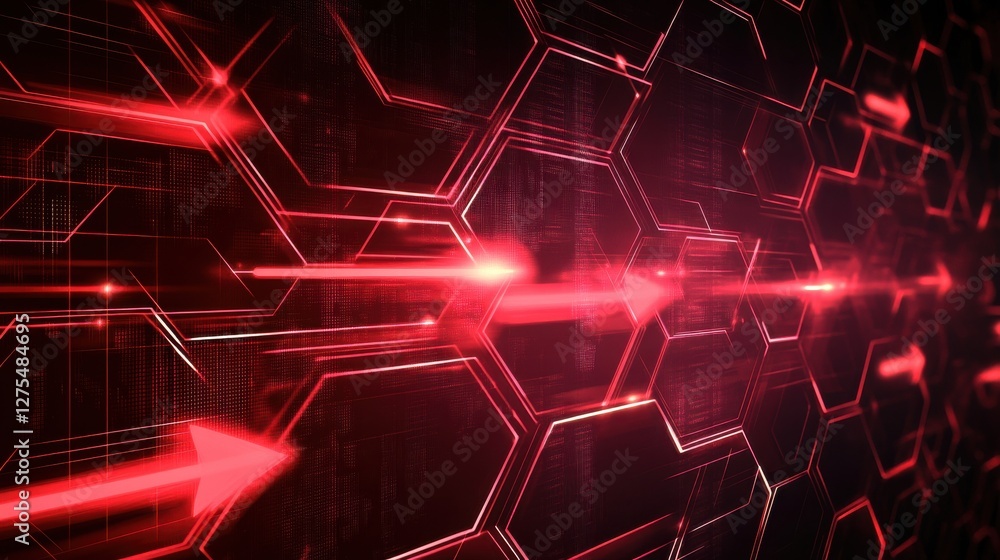 Poster futuristic red abstract technology background with hexagonal patterns