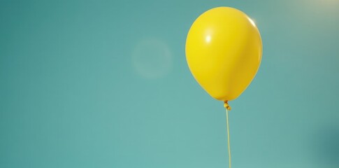 Yellow balloon tied to a pole with a long string unwinding from it, string, pole