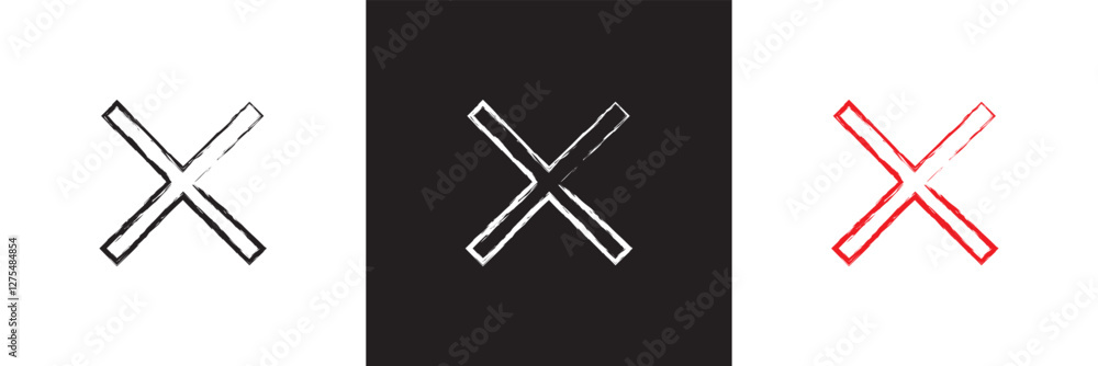 Poster ink wrong signs icon. paint brush stroke crosses. hand-painted wrong icons. no button for checkbox v