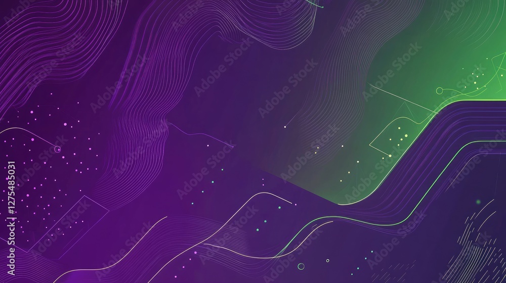 Poster Geometric patterns in green and violet, visually expressing the abstract flow of data science, with hints of Julia programming speed and versatility