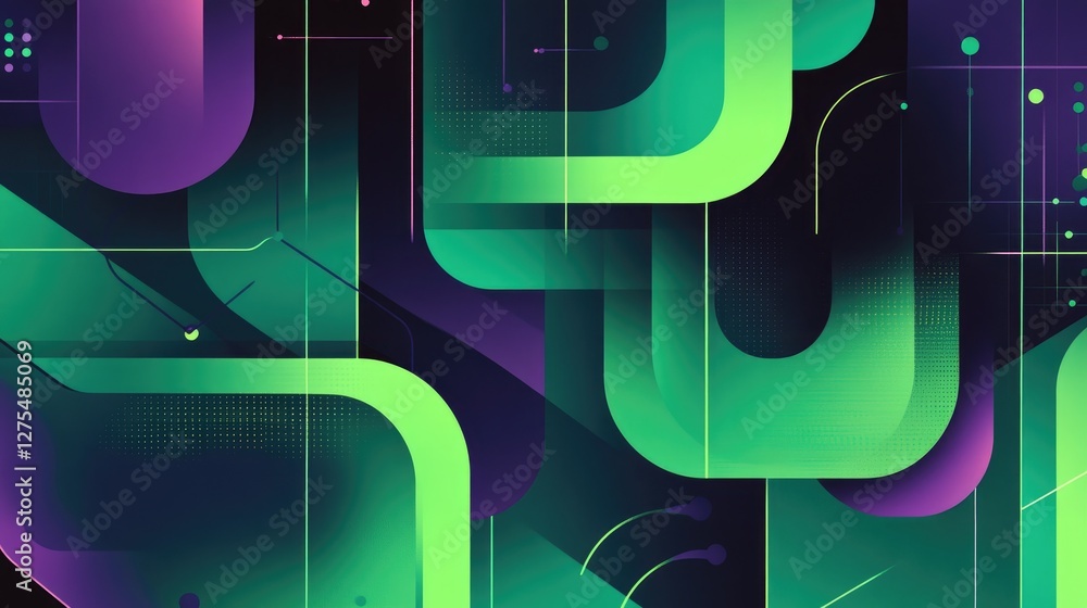 Poster geometric patterns in green and violet, visually expressing the abstract flow of data science, with 