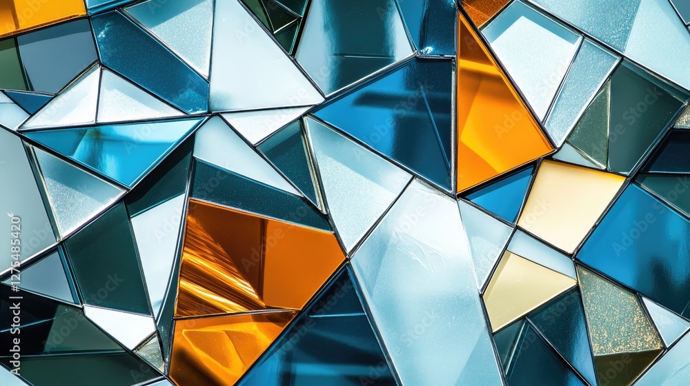 Poster Geometric shapes with angular reflections form a dynamic and striking pattern, creating a vibrant and modern background full of visual energy
