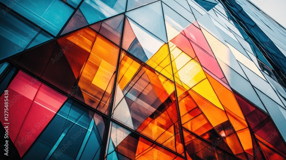 Poster Geometric shapes with angular reflections form a dynamic and striking pattern, creating a vibrant and modern background full of visual energy