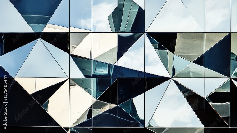 Poster Geometric shapes with angular reflections form a dynamic and striking pattern, creating a vibrant and modern background full of visual energy