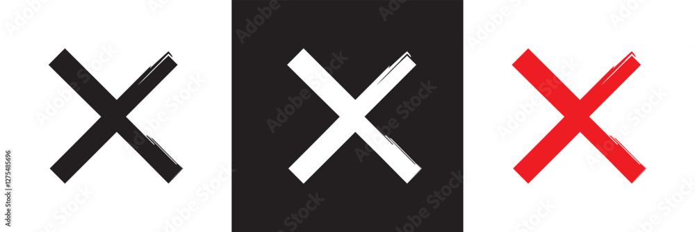 Poster ink wrong signs icon. paint brush stroke crosses. hand-painted wrong icons. no button for checkbox v