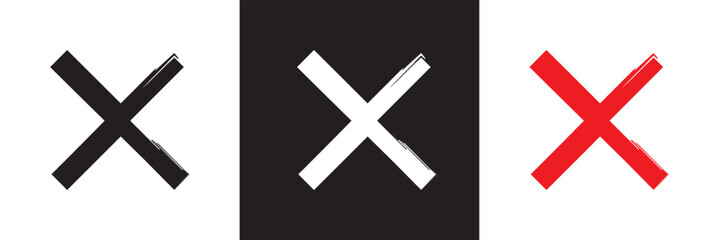 Fototapeta premium Ink wrong signs icon. Paint brush stroke crosses. Hand-painted Wrong icons. NO button for checkbox voting. isolated on white and black background. Vector illustration. EPS 10