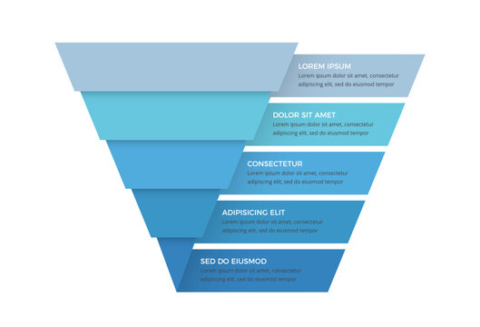 Five levels sales funnel diagram infographic template, vector eps10 illustration