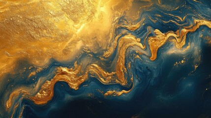 Golden liquid waves undulating in a mesmerizing 3D rendering, with a rich, gleaming surface that creates an abstract metallic art piece full of texture and depth