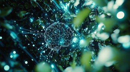 Neural Cyber Brain in Quantum Computing and AI Technology Concept