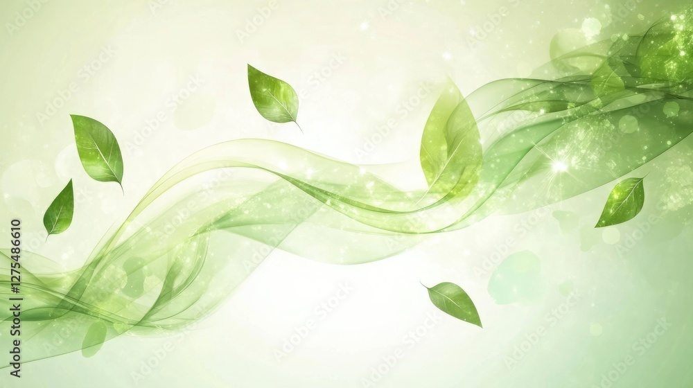 Poster green abstract background with smooth, flowing lines and natural motifs, creating a serene and natur