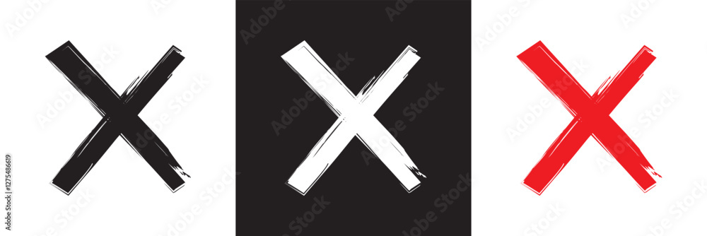 Poster ink wrong signs icon. paint brush stroke crosses. hand-painted wrong icons. no button for checkbox v