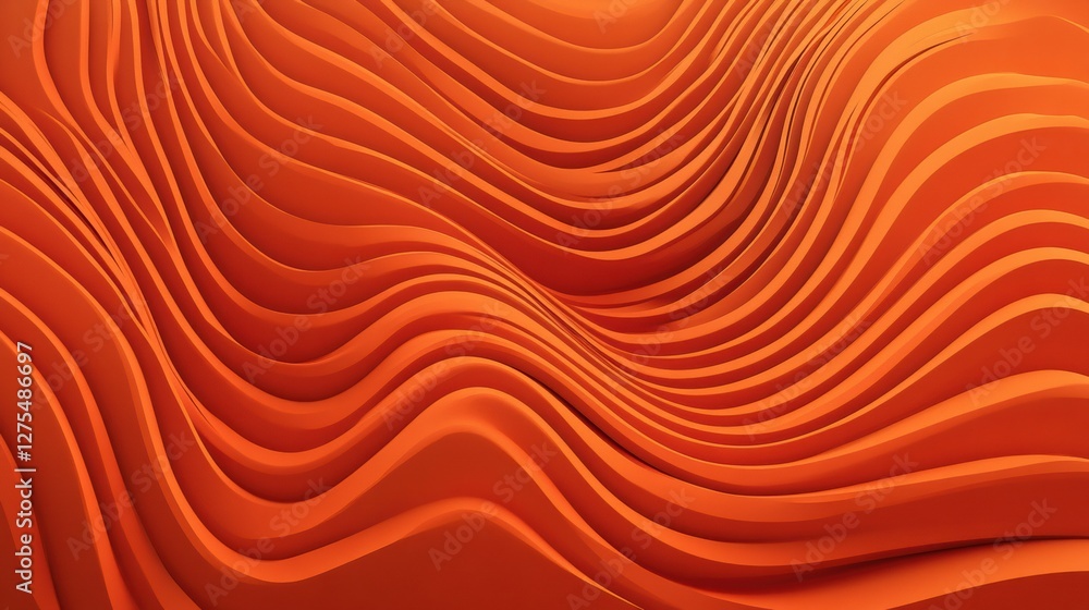 Poster abstract orange waves flowing in a fluid and dynamic pattern