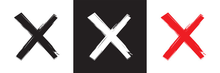 Obraz premium Ink wrong signs icon. Paint brush stroke crosses. Hand-painted Wrong icons. NO button for checkbox voting. isolated on white and black background. Vector illustration. EPS 10