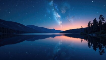 Reflections of stars in still waters of Biscarosse lake, reflection, peaceful, water