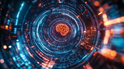 Neural Cyber Brain in Quantum Computing and AI Technology Concept