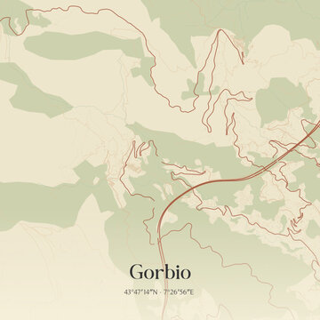 Vintage map of Gorbio, France.