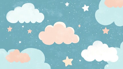 Dreamy Pastel Clouds and Stars Pattern for Soft Background Design