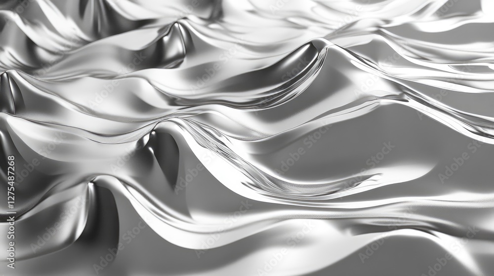 Poster Lustrous metallic 3D waves moving in a fluid, hypnotic rhythm, creating an abstract pattern that symbolizes modern elegance and fluidity