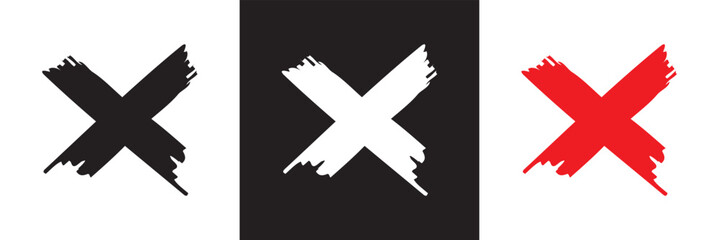 Obraz premium Ink wrong signs icon. Paint brush stroke crosses. Hand-painted Wrong icons. NO button for checkbox voting. isolated on white and black background. Vector illustration. EPS 10