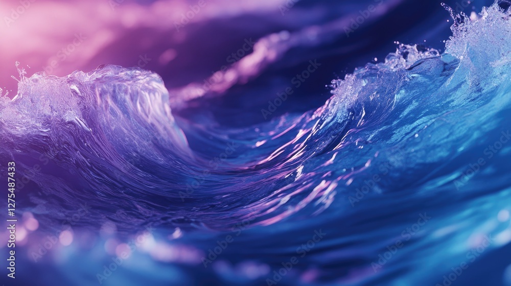 Poster mesmerizing 3d waves in blues and purples, symbolizing the cutting-edge future of technology through