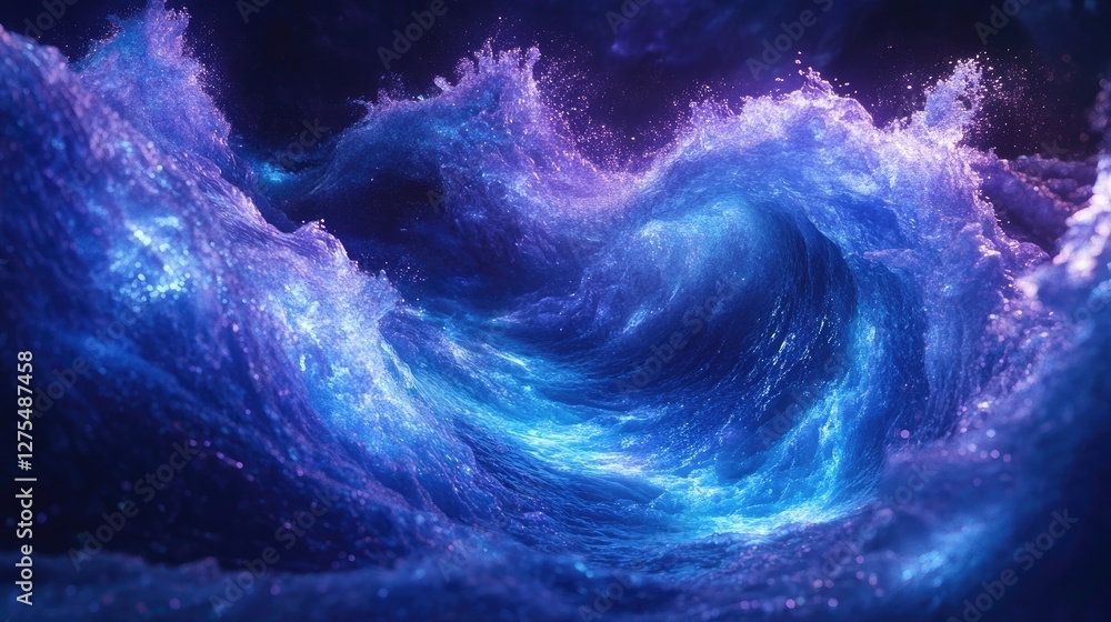 Poster mesmerizing 3d waves in blues and purples, symbolizing the cutting-edge future of technology through