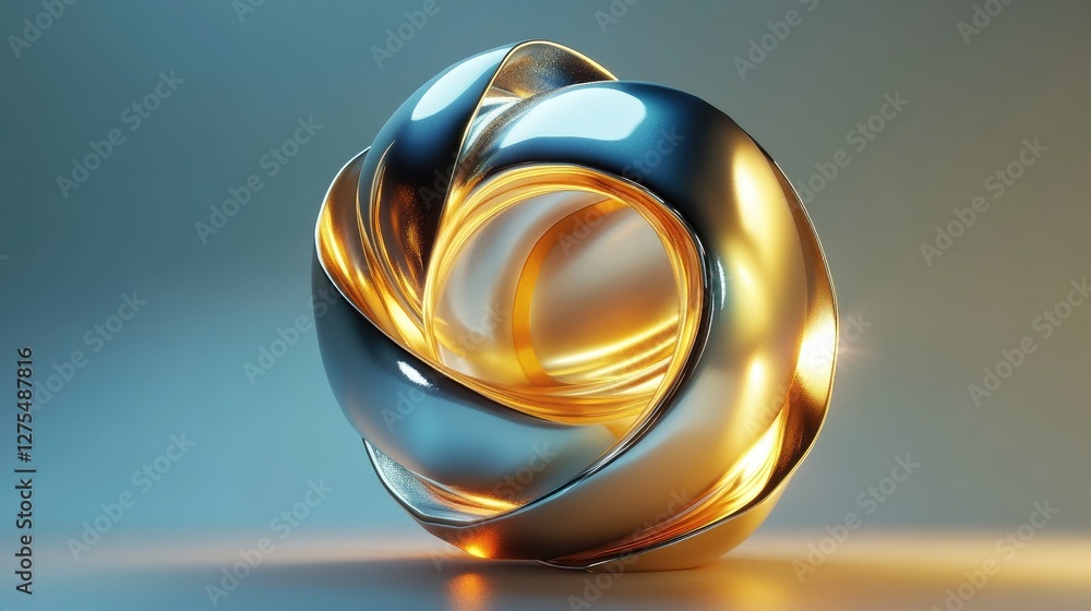 Poster Metallic 3D shapes in fluid motion with gradient colors, creating a captivating and futuristic abstract design with sleek, dynamic textures