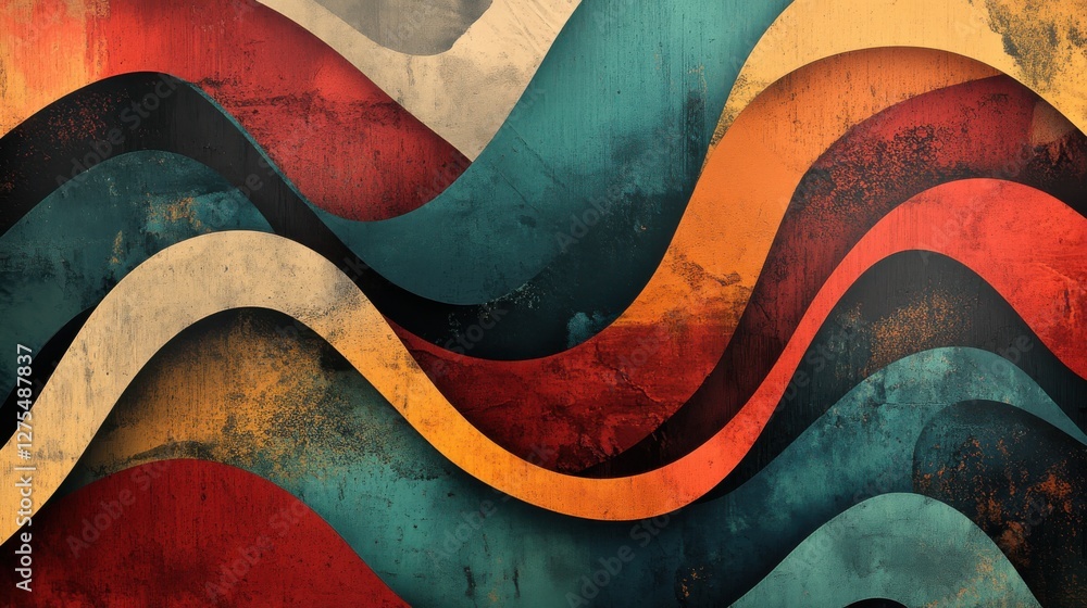 Poster colorful abstract waves with textured background design elements