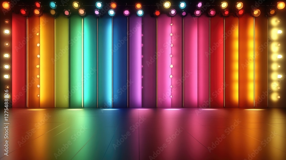 Aufkleber modern multicolor stage design with dynamic light bulbs and a glossy surface, featuring a vibrant co