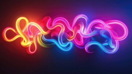 Neon lights in a colorful gradient, glowing in Pride colors, forming dynamic and abstract patterns on a dark background, full of energy and inclusivity