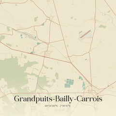Vintage map of Grandpuits-Bailly-Carrois, France.