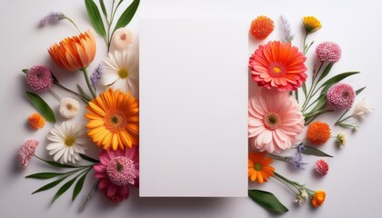 Vertical Abstraction Blooming Organic Flowers in Vibrant Hues against a Blank Canvas Backdrop, Showcasing an Invigorating and Elegant Scene.