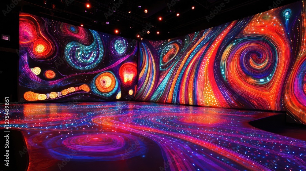 Aufkleber swirling, vibrant patterns and illuminated light bulbs create a high-energy stage backdrop with brig