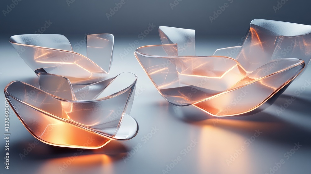 Poster Transparent geometric shapes with glowing edges create a dynamic layered 3D abstract design, evoking a modern, futuristic aesthetic