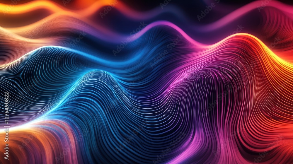 Poster vibrant 3d fractal patterns illuminated by light effects, creating an abstract composition full of d